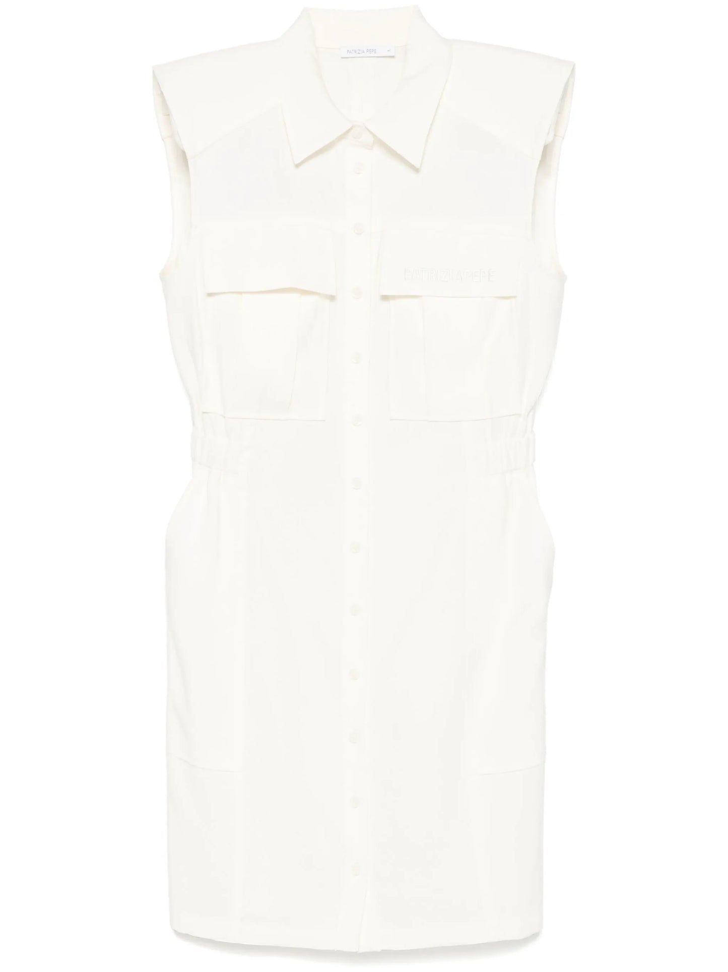 WHITE SLEEVELESS MINI SHIRT DRESS