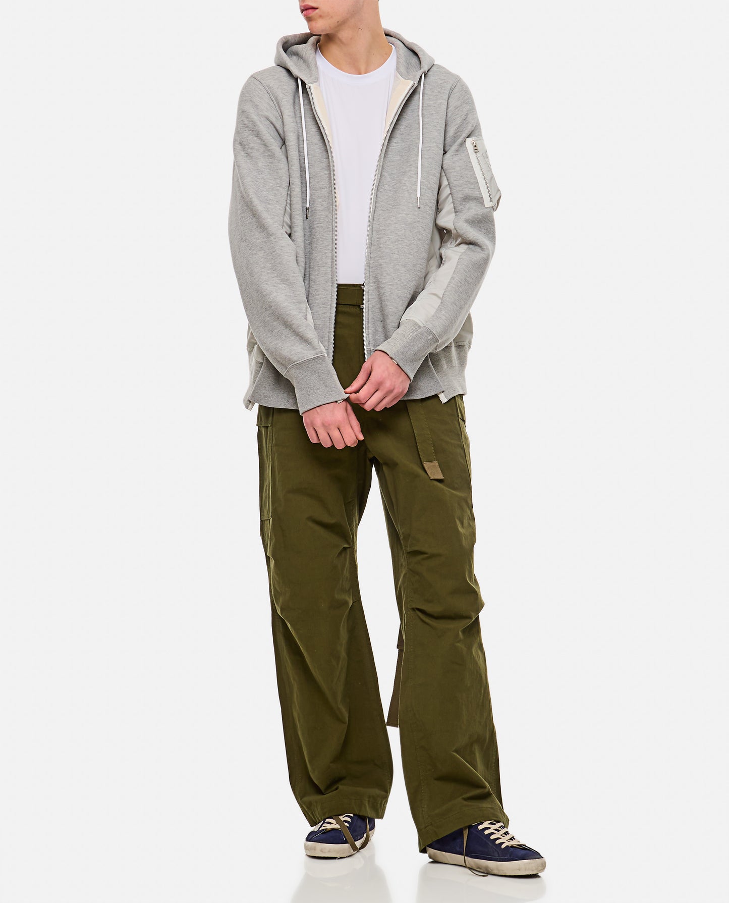 SWEATSHIRT WITH NYLON TWILL HOODIE