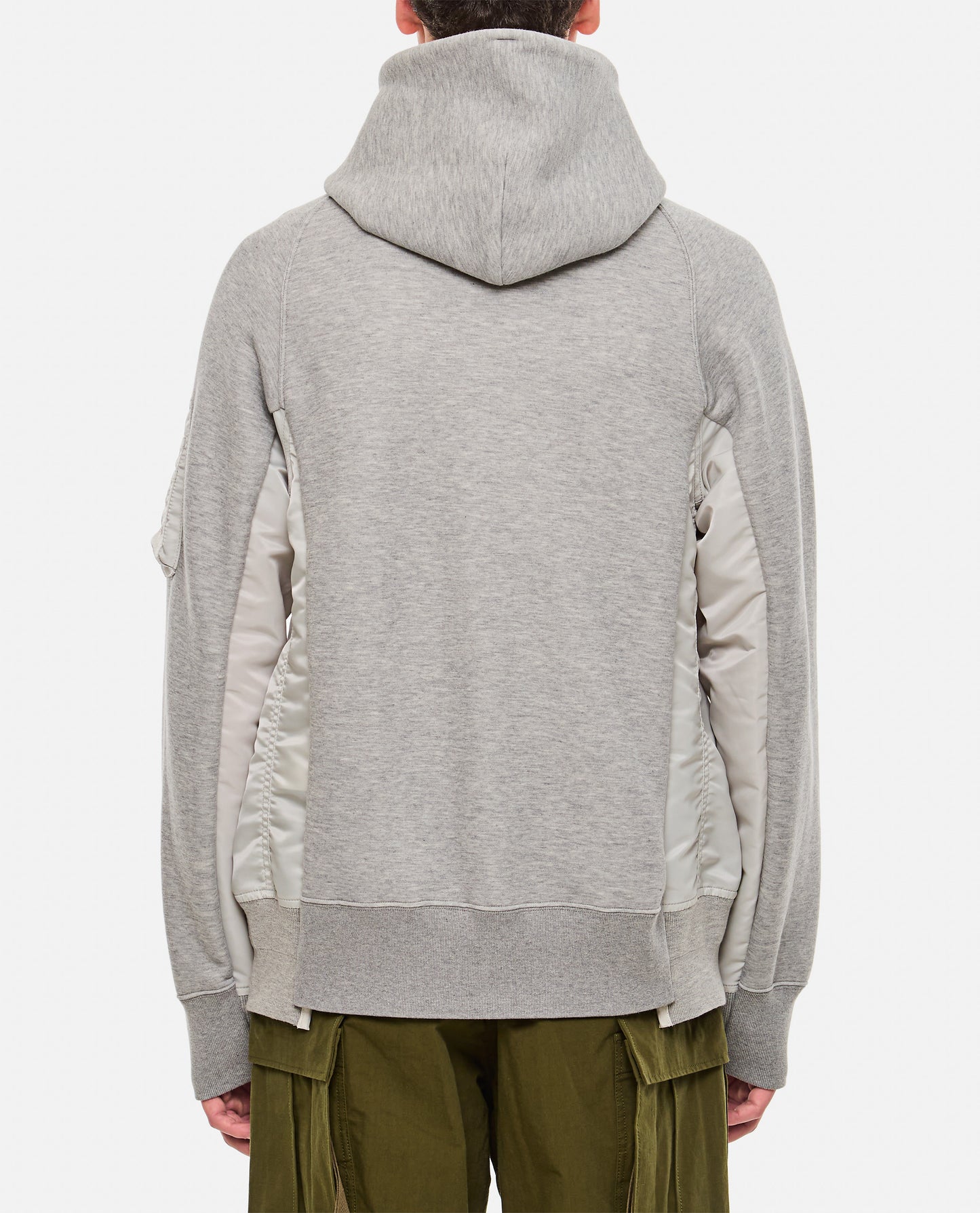 SWEATSHIRT WITH NYLON TWILL HOODIE