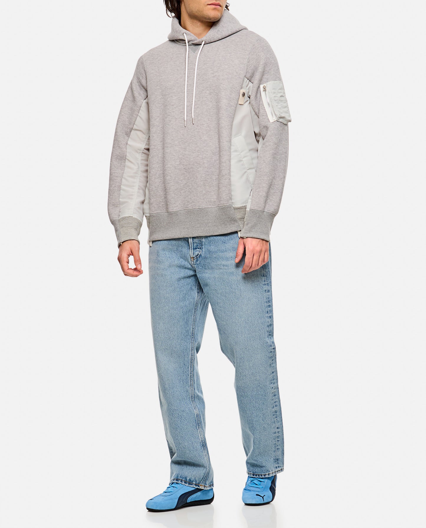 TERRY SWEATSHIRT WITH TWILL AND NYLON HOOD