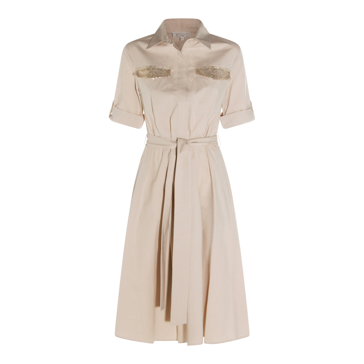 BEIGE COTTON MIDI DRESS