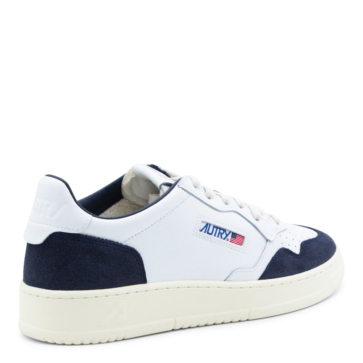 WHITE AND BLUE LEATHER MEDALIST LOW SNEAKERS