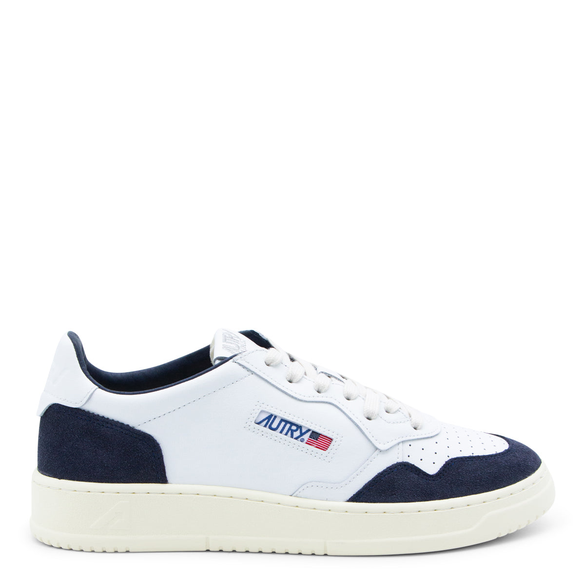 WHITE AND BLUE LEATHER MEDALIST LOW SNEAKERS