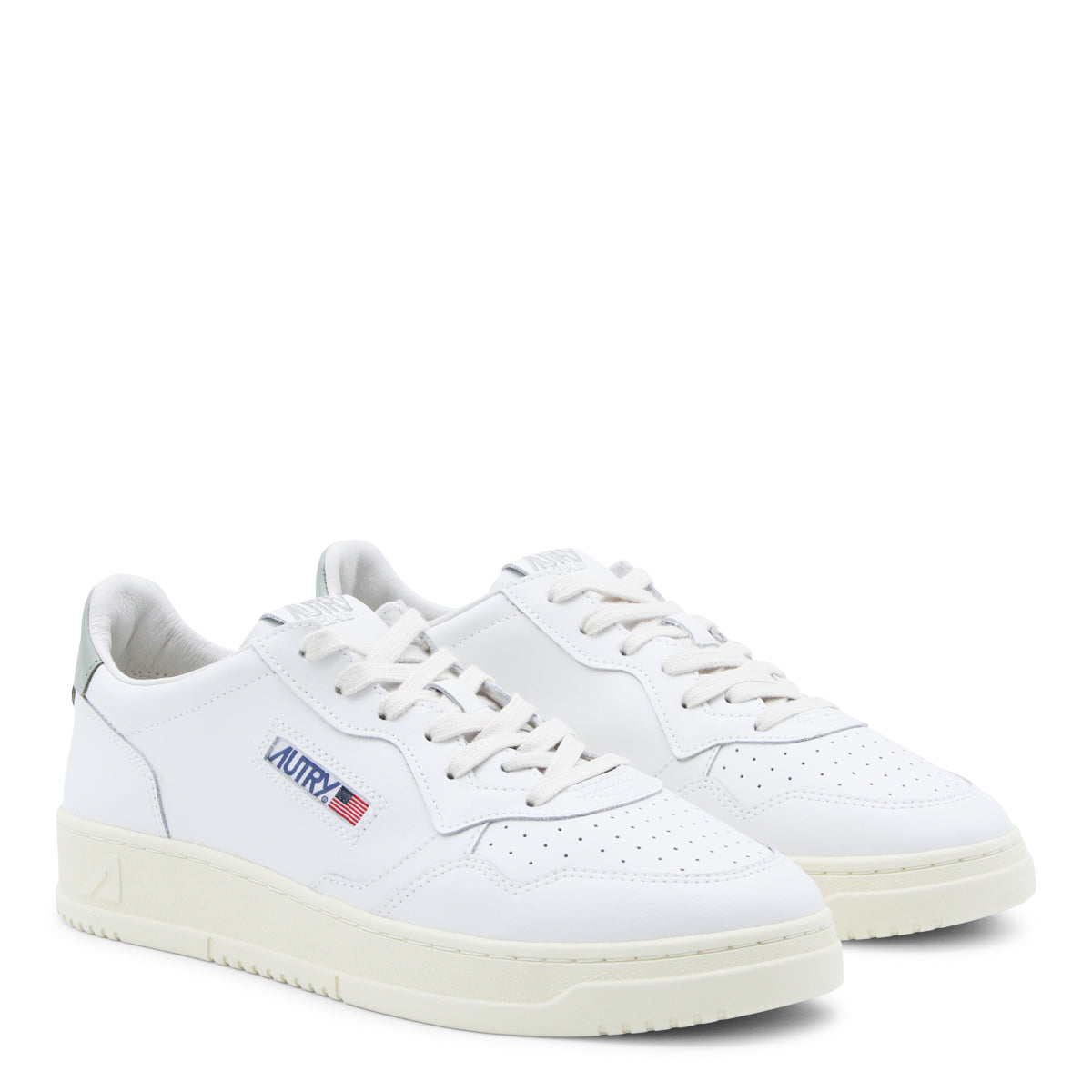 WHITE AND GREY LEATHER ACTION SNEAKERS