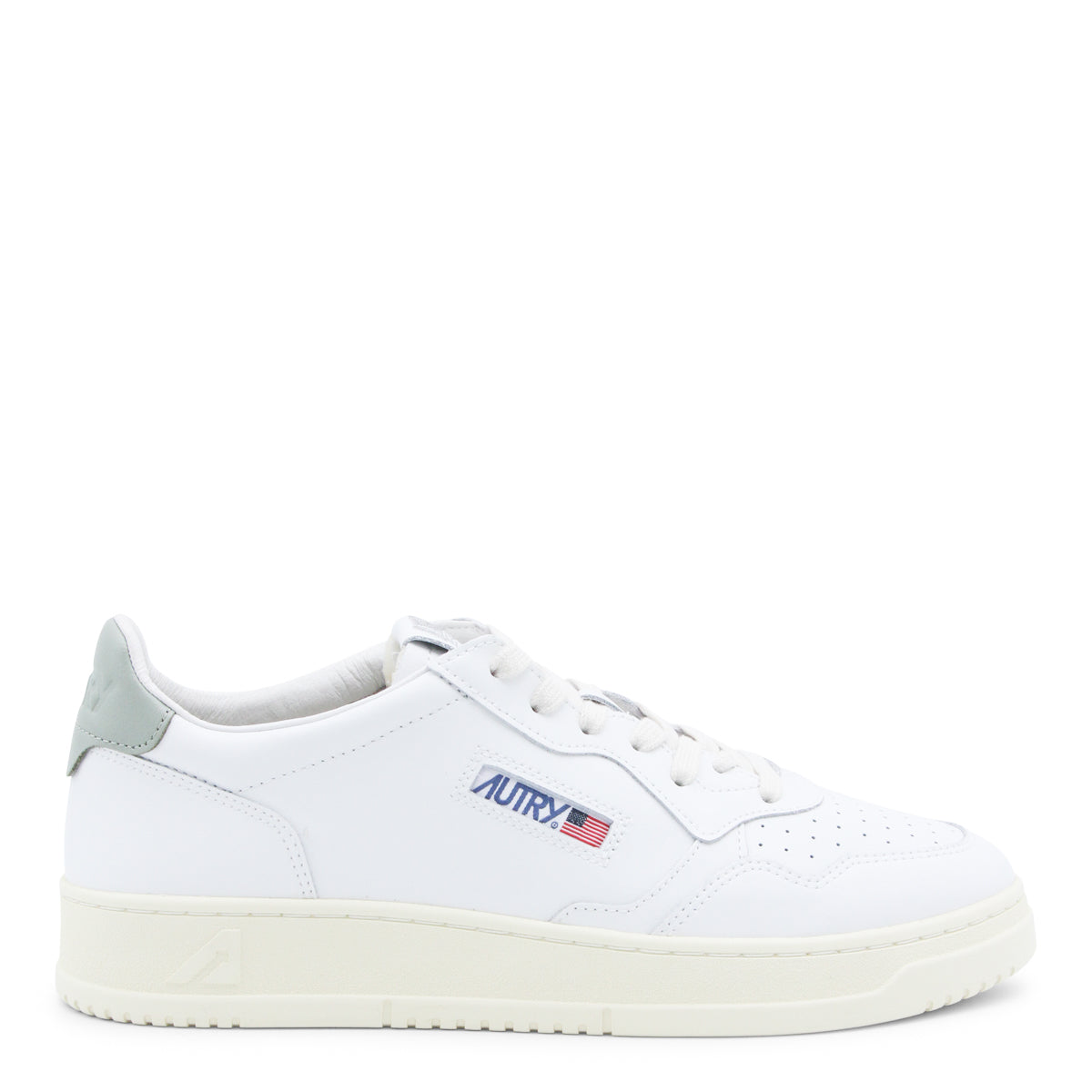 WHITE AND GREY LEATHER ACTION SNEAKERS