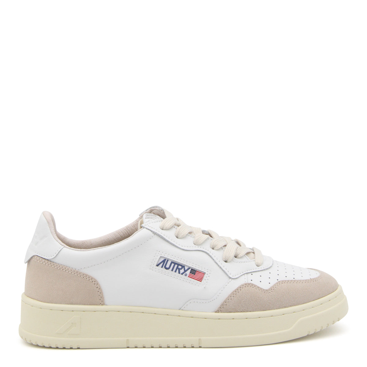 WHITE AND BEIGE LEATHER ACTION SNEAKERS