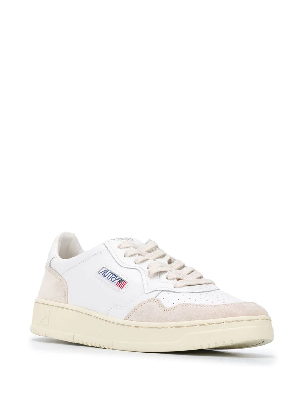 WHITE AND BEIGE LEATHER ACTION SNEAKERS