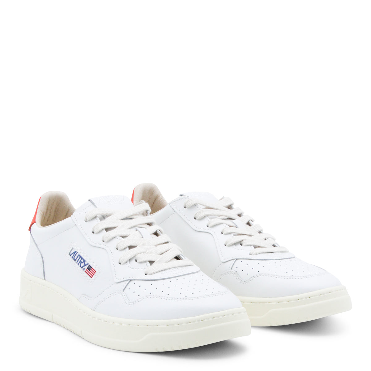 WHITE AND RED LEATHER SNEAKERS