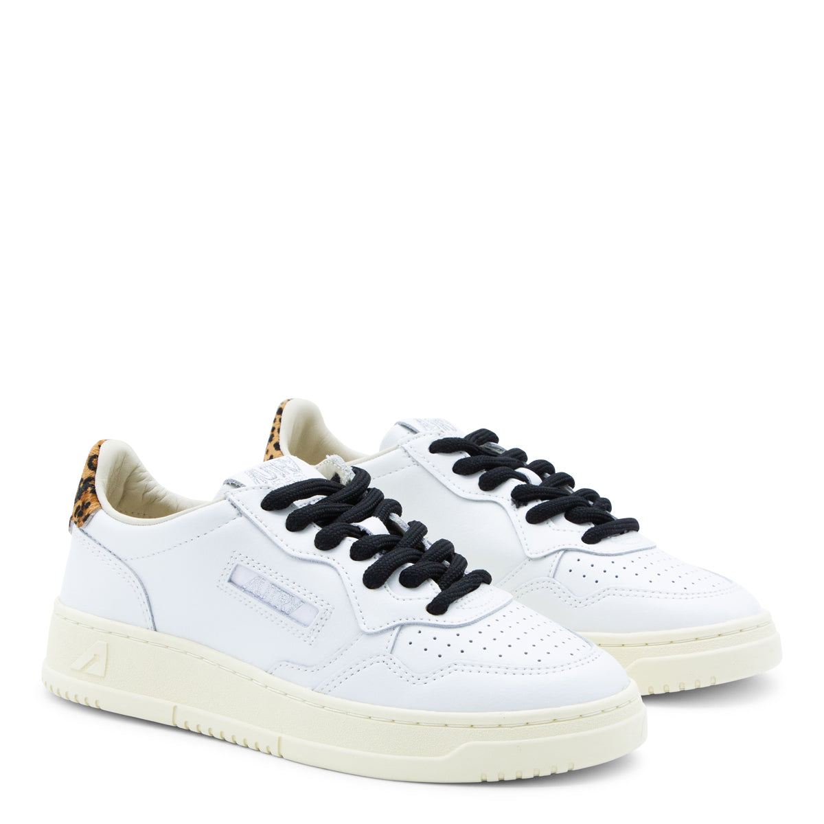 WHITE AND LEOPARD LEATHER MEDALIST LOW SNEAKERS