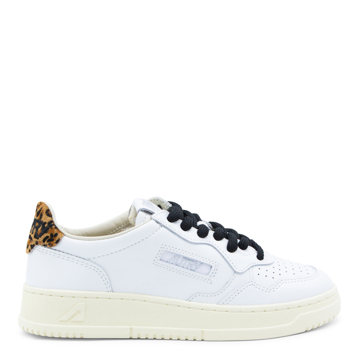 WHITE AND LEOPARD LEATHER MEDALIST LOW SNEAKERS