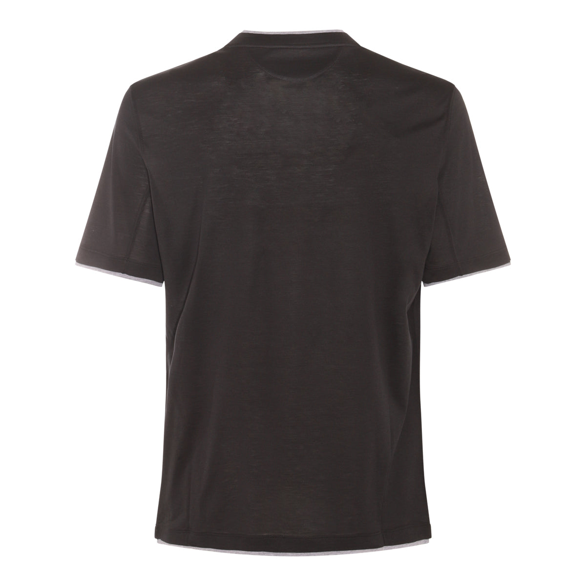 DARK BLUE SILK AND COTTON T-SHIRT