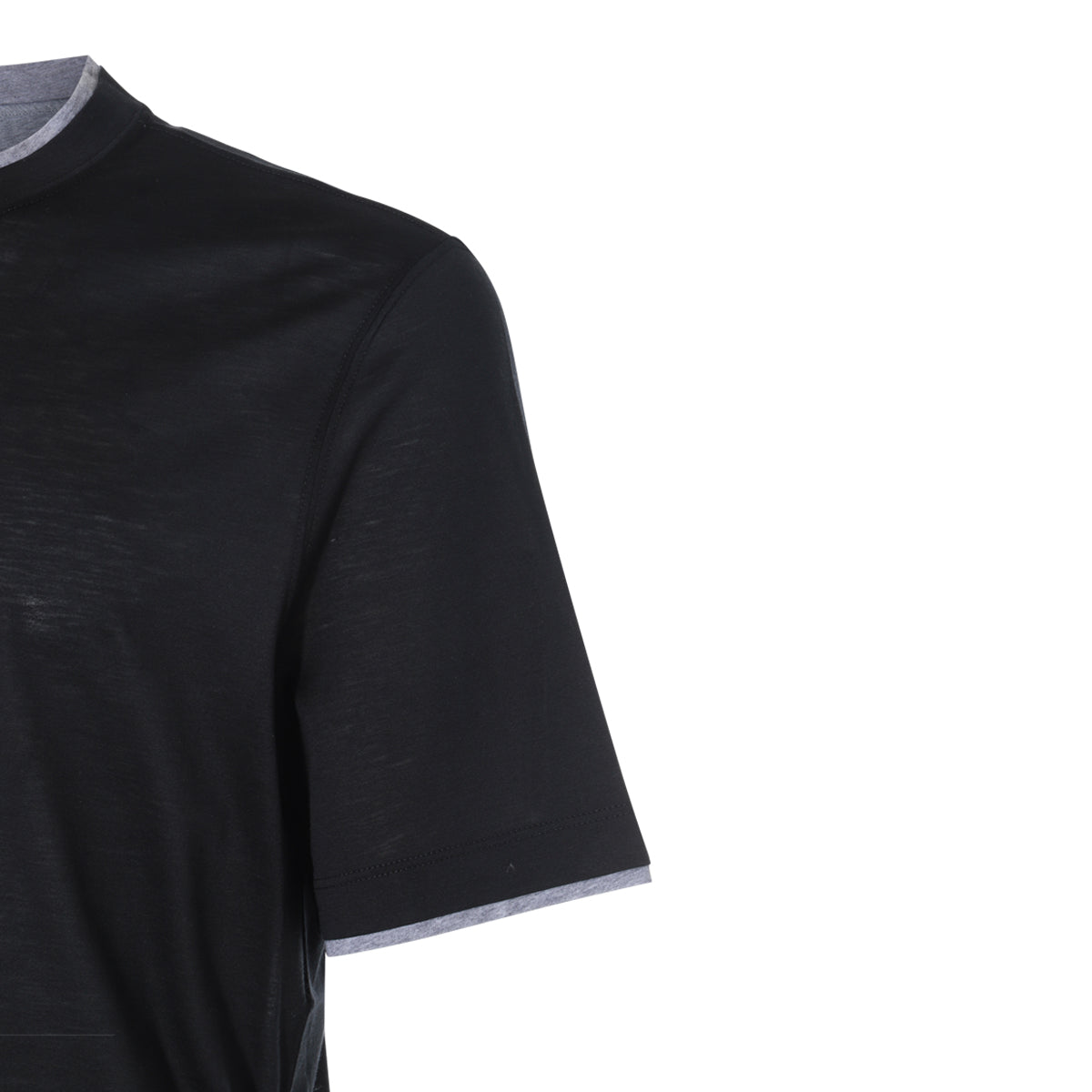 DARK BLUE SILK AND COTTON T-SHIRT
