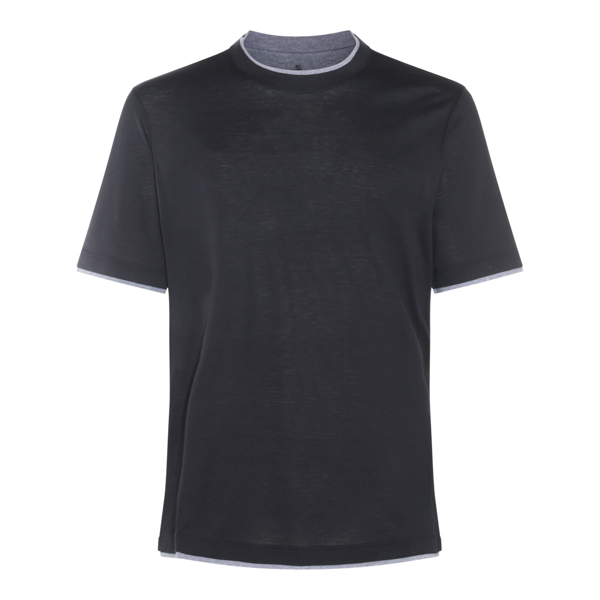 DARK BLUE SILK AND COTTON T-SHIRT