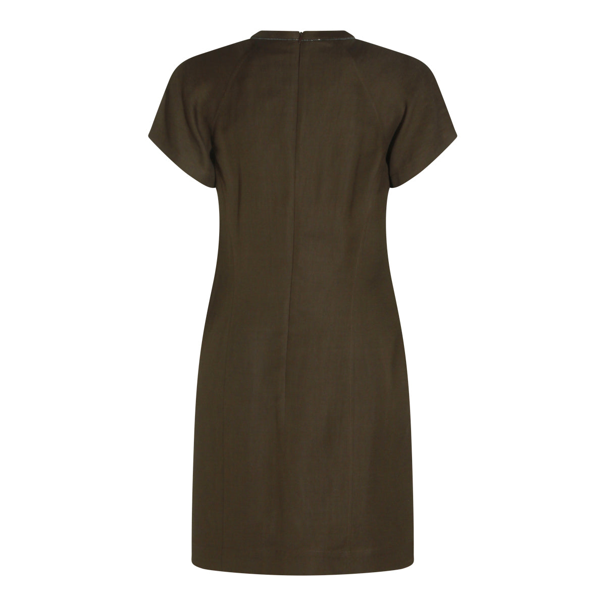BROWN VISCOSE AND LINEN BLEND DRESS
