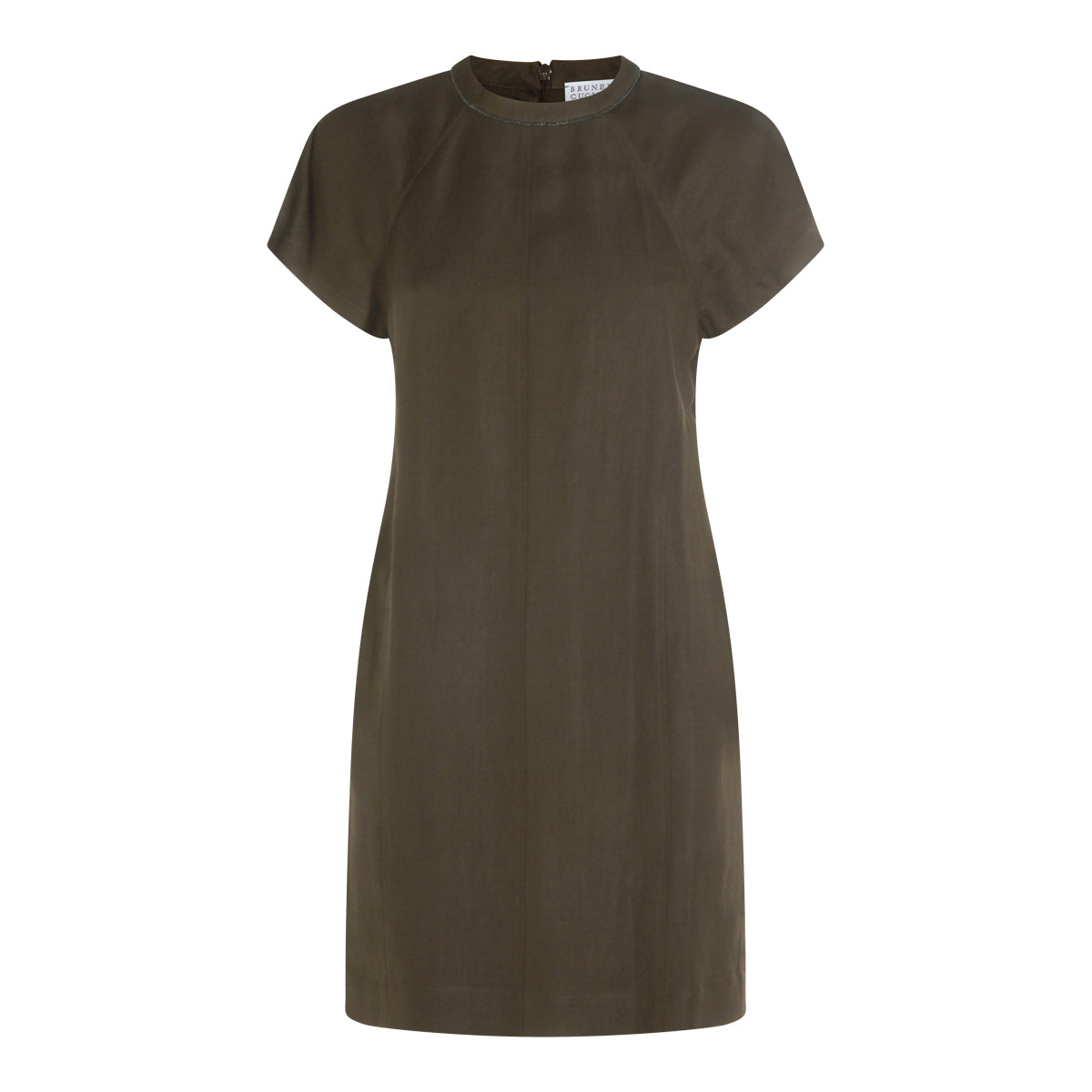 BROWN VISCOSE AND LINEN BLEND DRESS