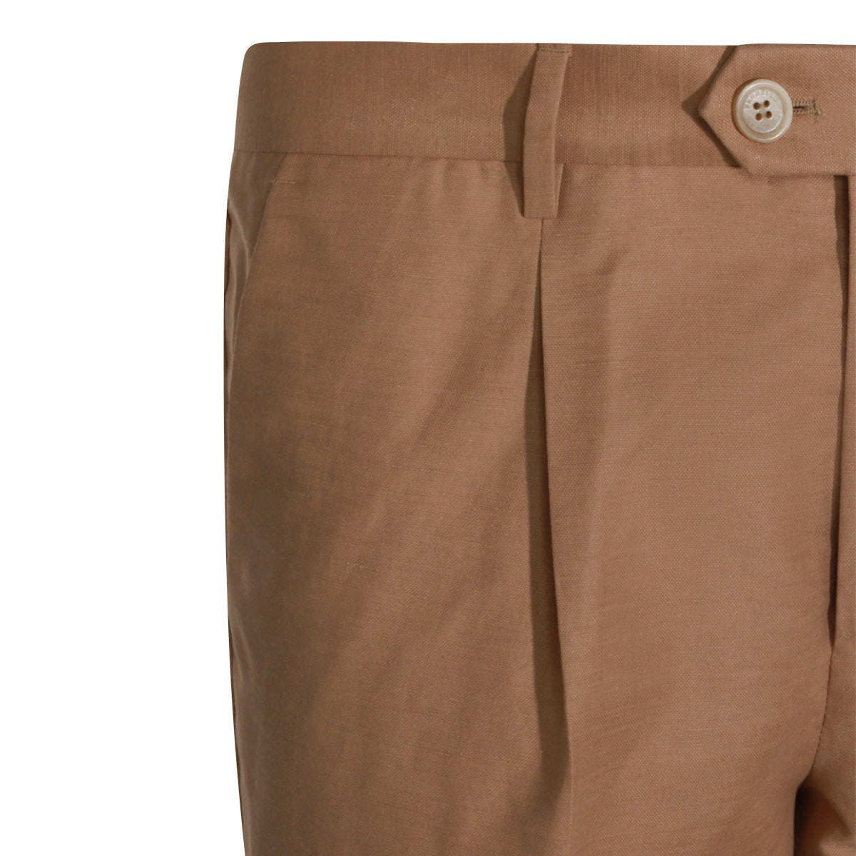 CARAMEL COTTON AND LINEN BLEND PANTS