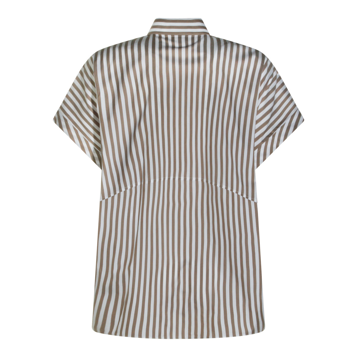 BROWN AND WHITE COTTON AND SILK BLEND STRIPED SHIRT