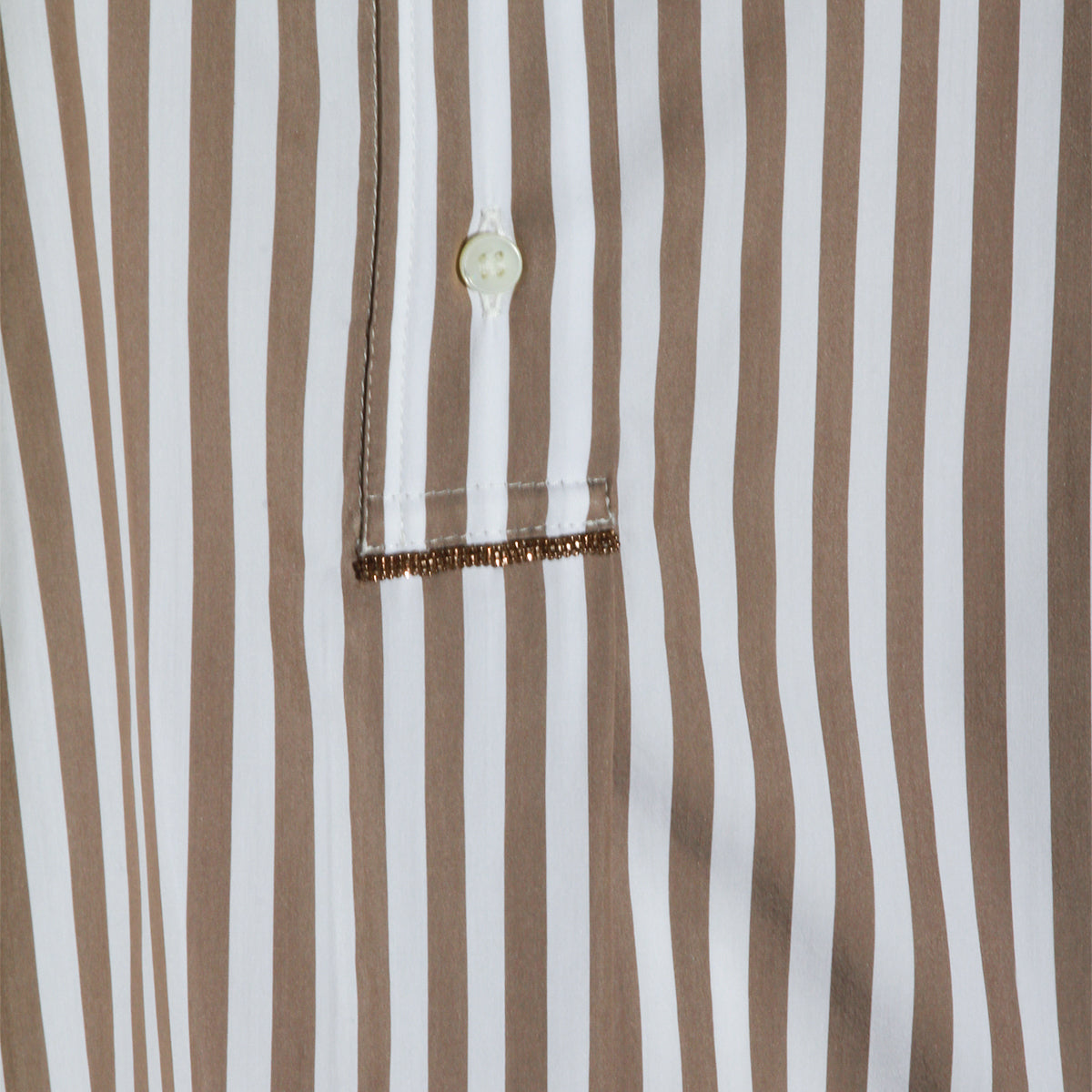 BROWN AND WHITE COTTON AND SILK BLEND STRIPED SHIRT