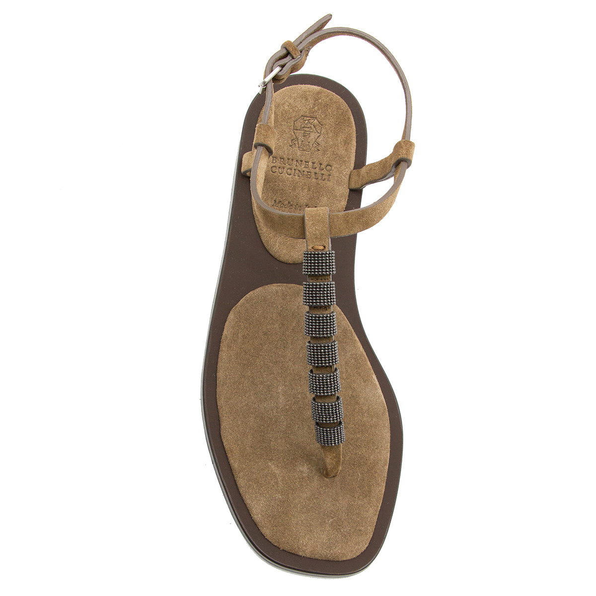 LIGHT BROWN SUEDE MONILE FLAT SANDALS