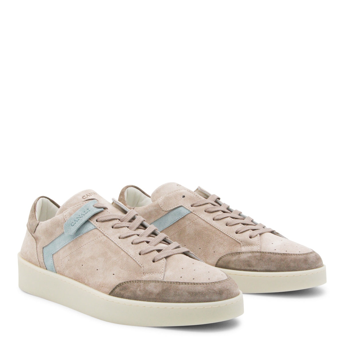 BEIGE AND LIGHT BLUE LEATHER SNEAKERS