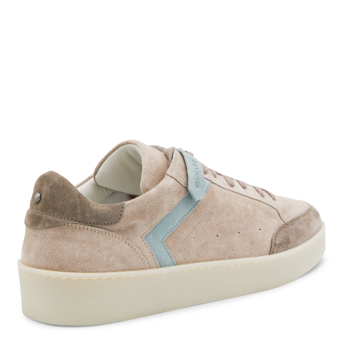 BEIGE AND LIGHT BLUE LEATHER SNEAKERS