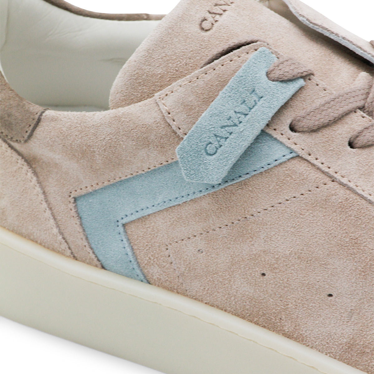 BEIGE AND LIGHT BLUE LEATHER SNEAKERS