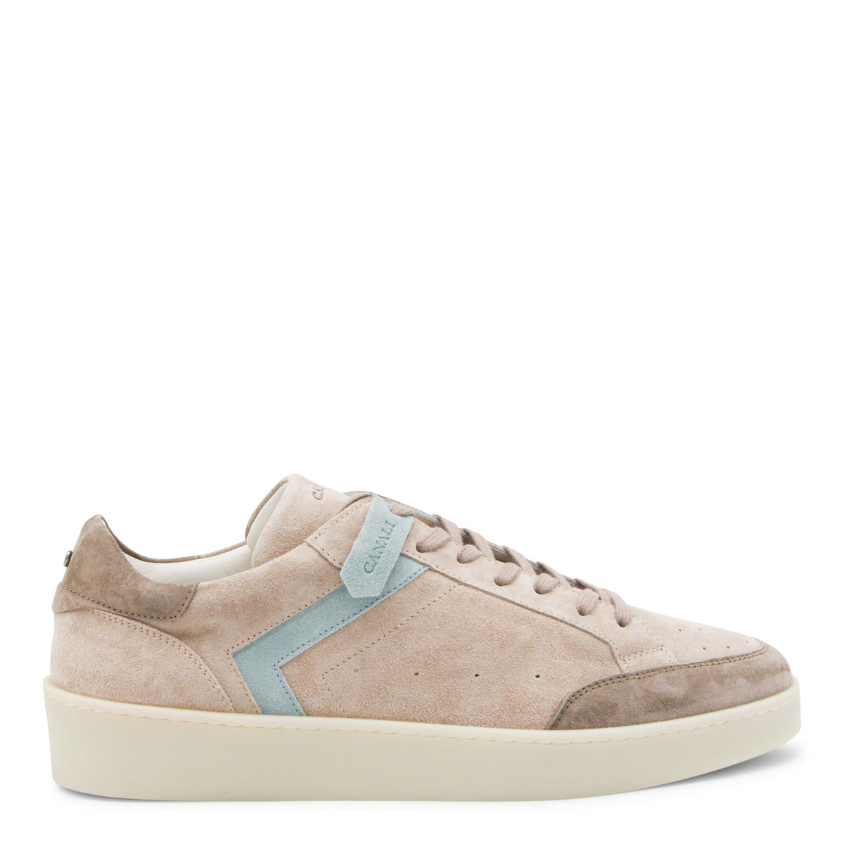 BEIGE AND LIGHT BLUE LEATHER SNEAKERS