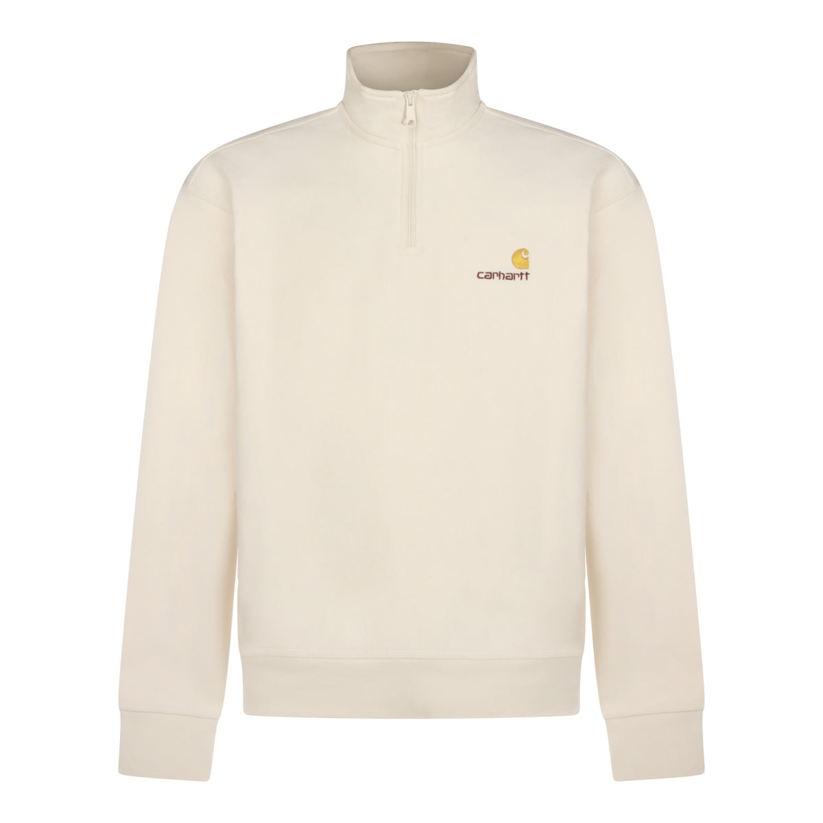 WHITE COTTON HALF ZIP AMERICAN SCRIPT SWEATSHIRT
