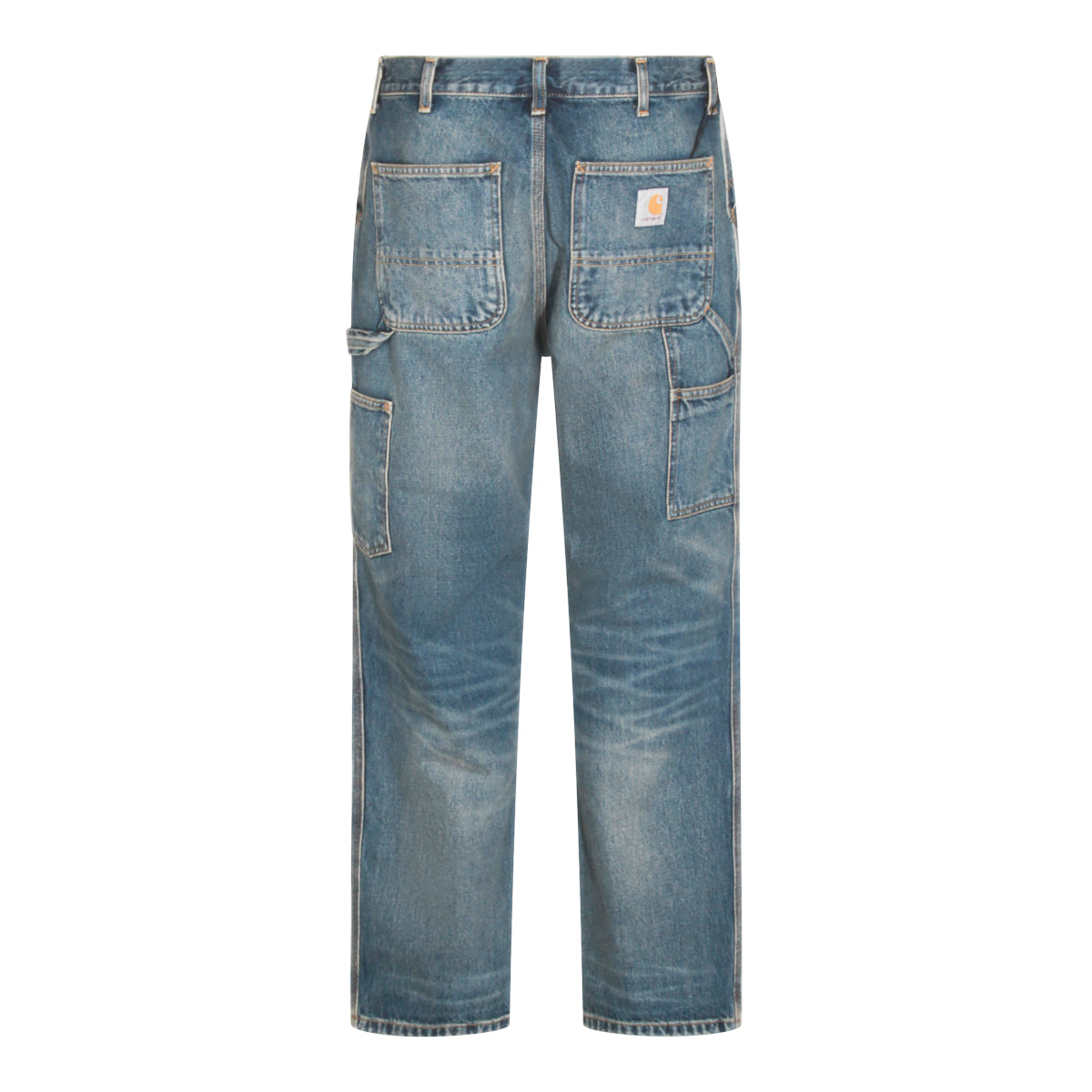 BLUE WORN USED WASH COTTON SINGLE KNEE JEANS