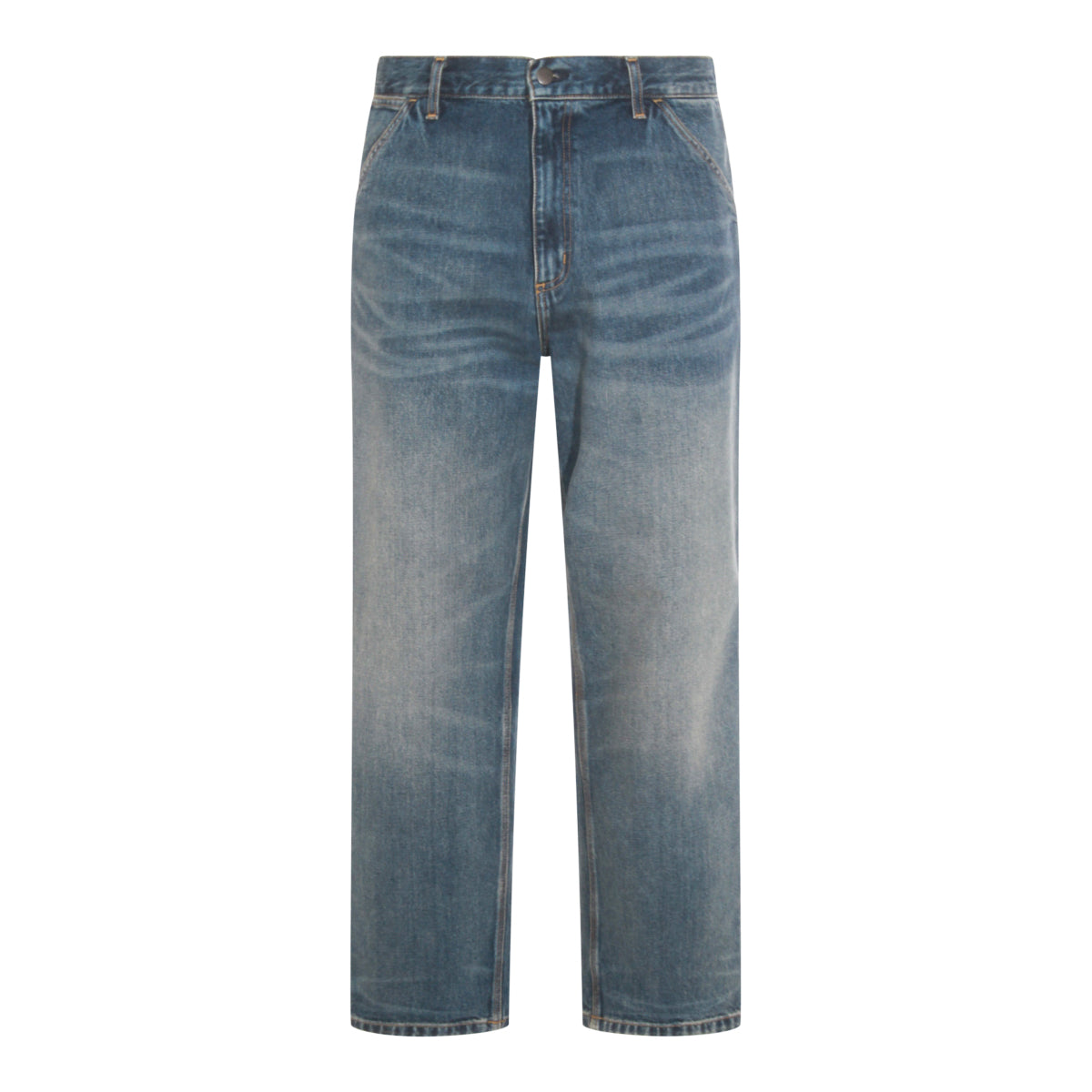 BLUE WORN USED WASH COTTON SINGLE KNEE JEANS