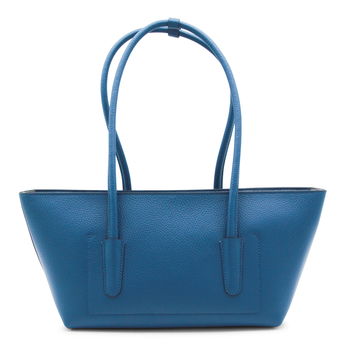 BLUE LEATHER TURNLOCK POCKET SHOULDER BAG