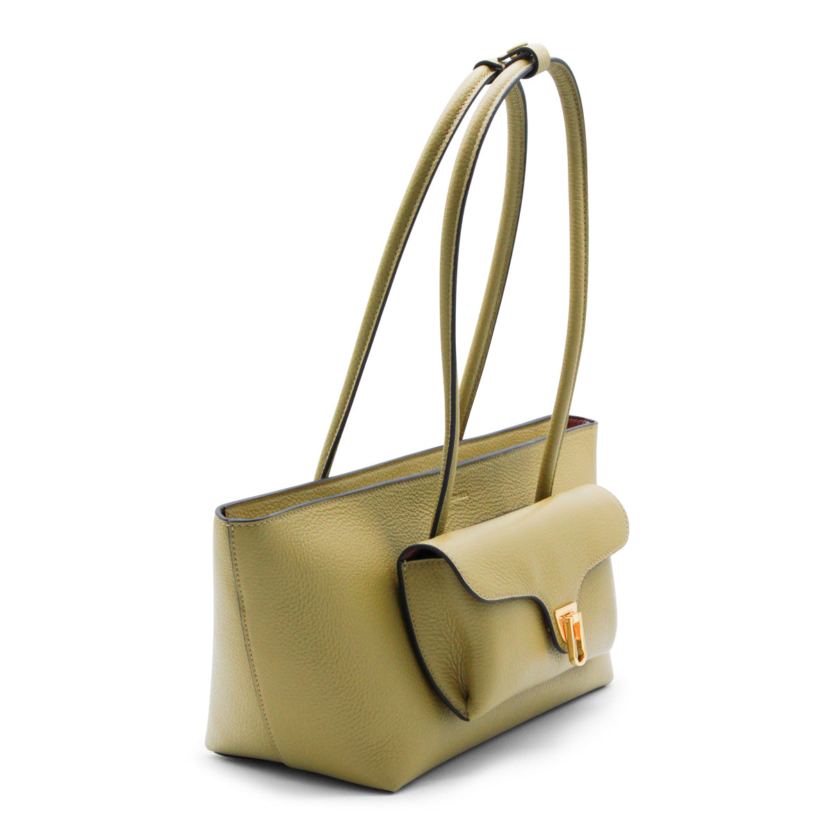GREEN LEATHER TURNLOCK POCKET SHOULDER BAG