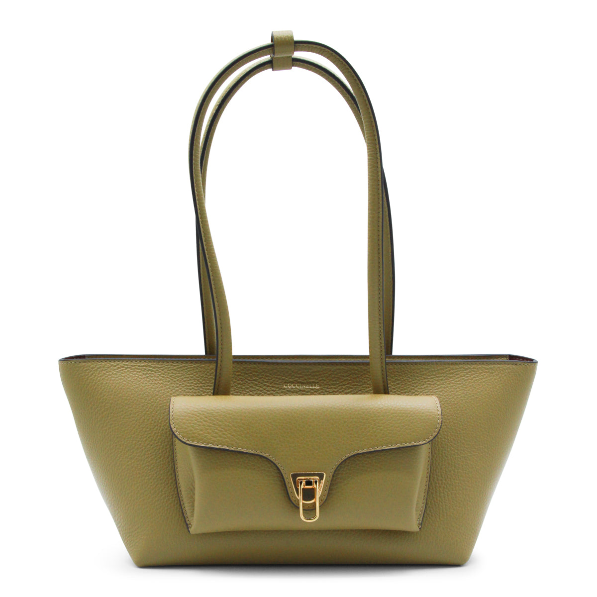 GREEN LEATHER TURNLOCK POCKET SHOULDER BAG