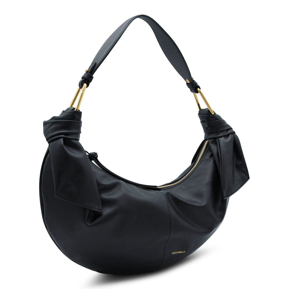BLACK LEATHER FUROSHIKI MEDIUM SHOULDER BAG