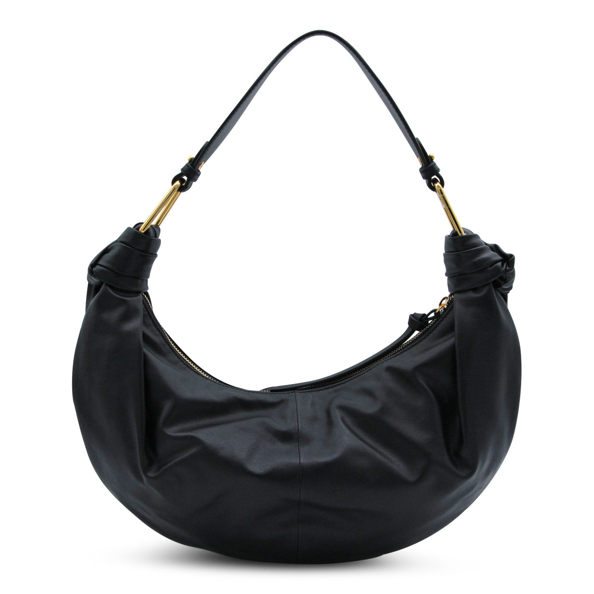 BLACK LEATHER FUROSHIKI MEDIUM SHOULDER BAG