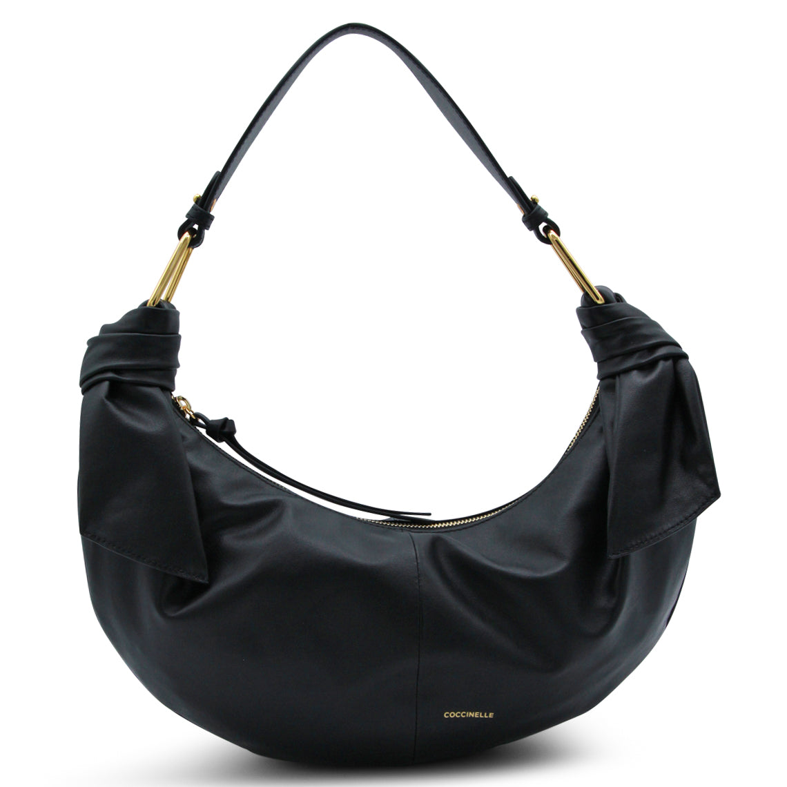 BLACK LEATHER FUROSHIKI MEDIUM SHOULDER BAG
