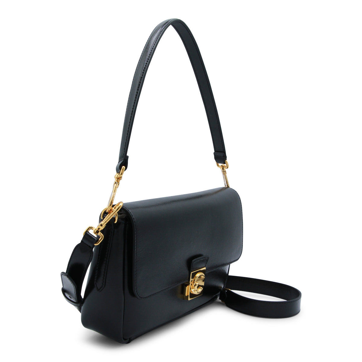 BLACK LEATHER C-ME LOCK SHOULDER BAG