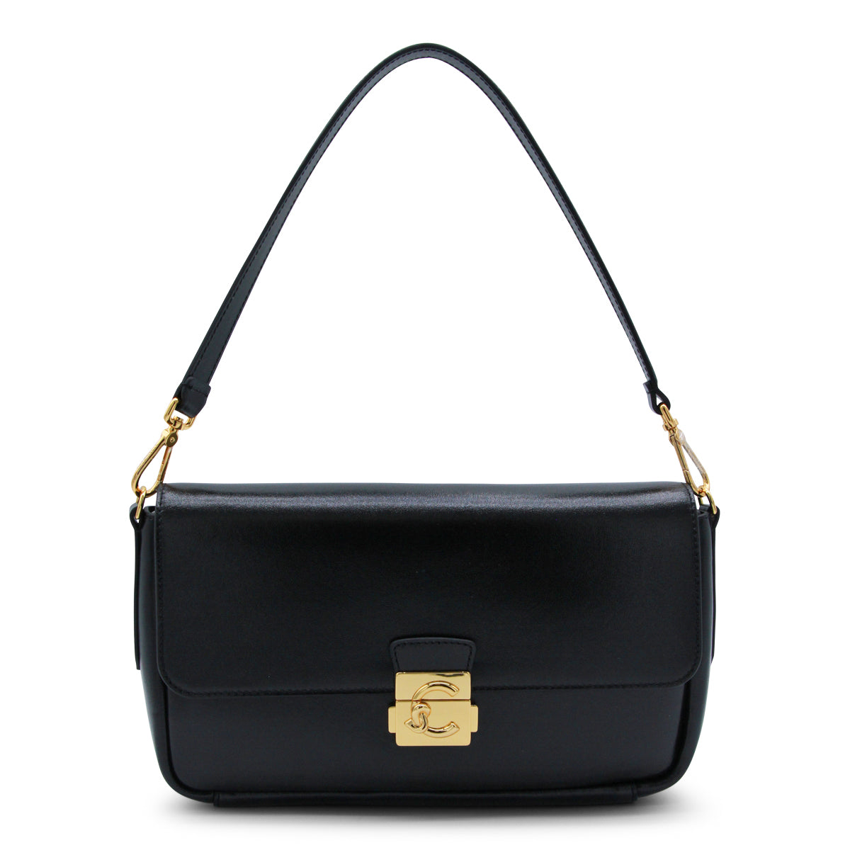 BLACK LEATHER C-ME LOCK SHOULDER BAG
