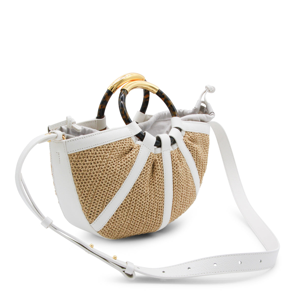 NATURAL AND PEARL LEATHER TOP HANDLE BAG