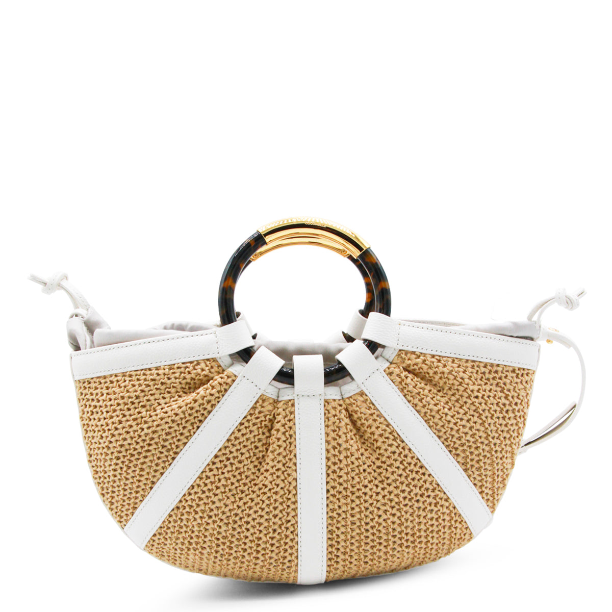 NATURAL AND PEARL LEATHER TOP HANDLE BAG