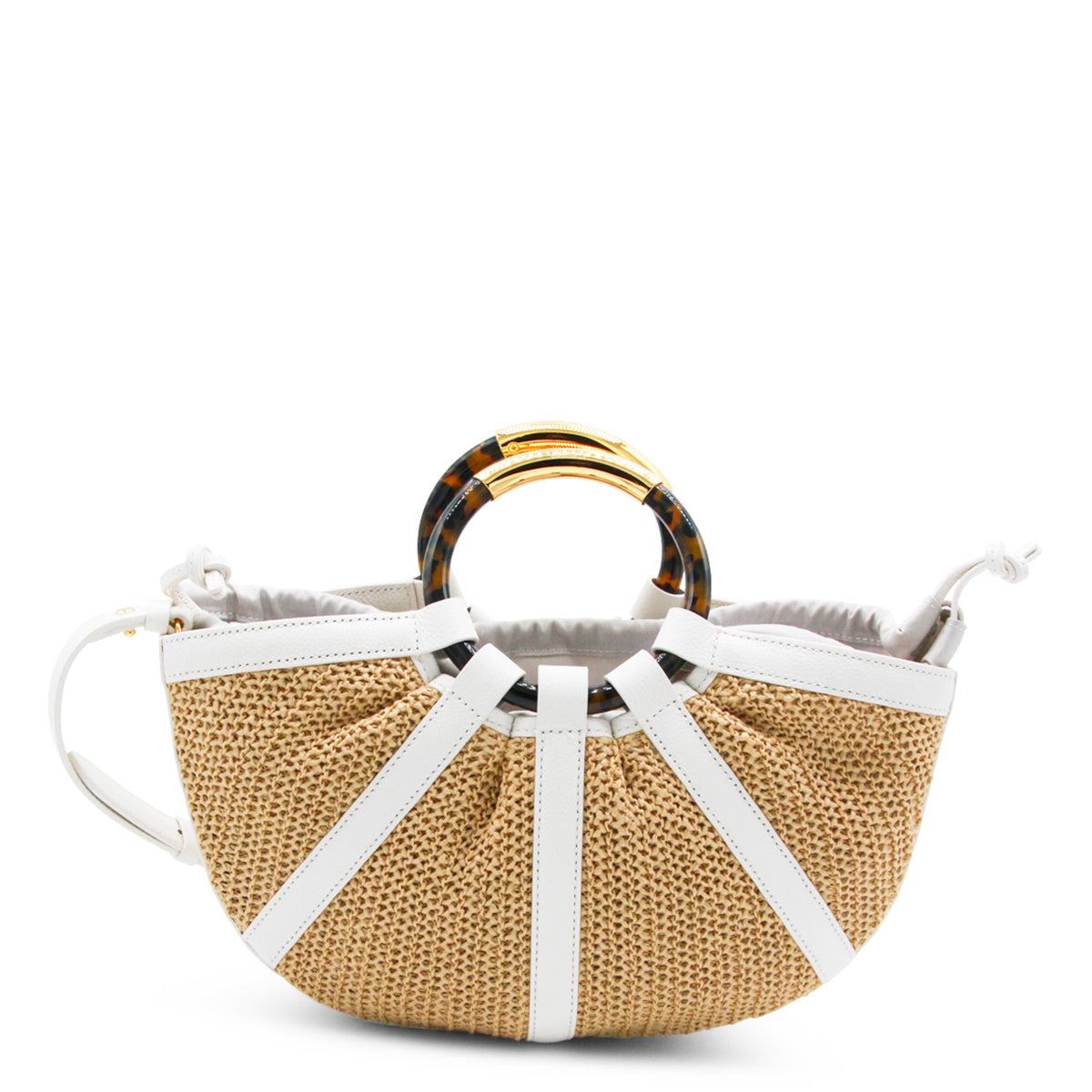 NATURAL AND PEARL LEATHER TOP HANDLE BAG
