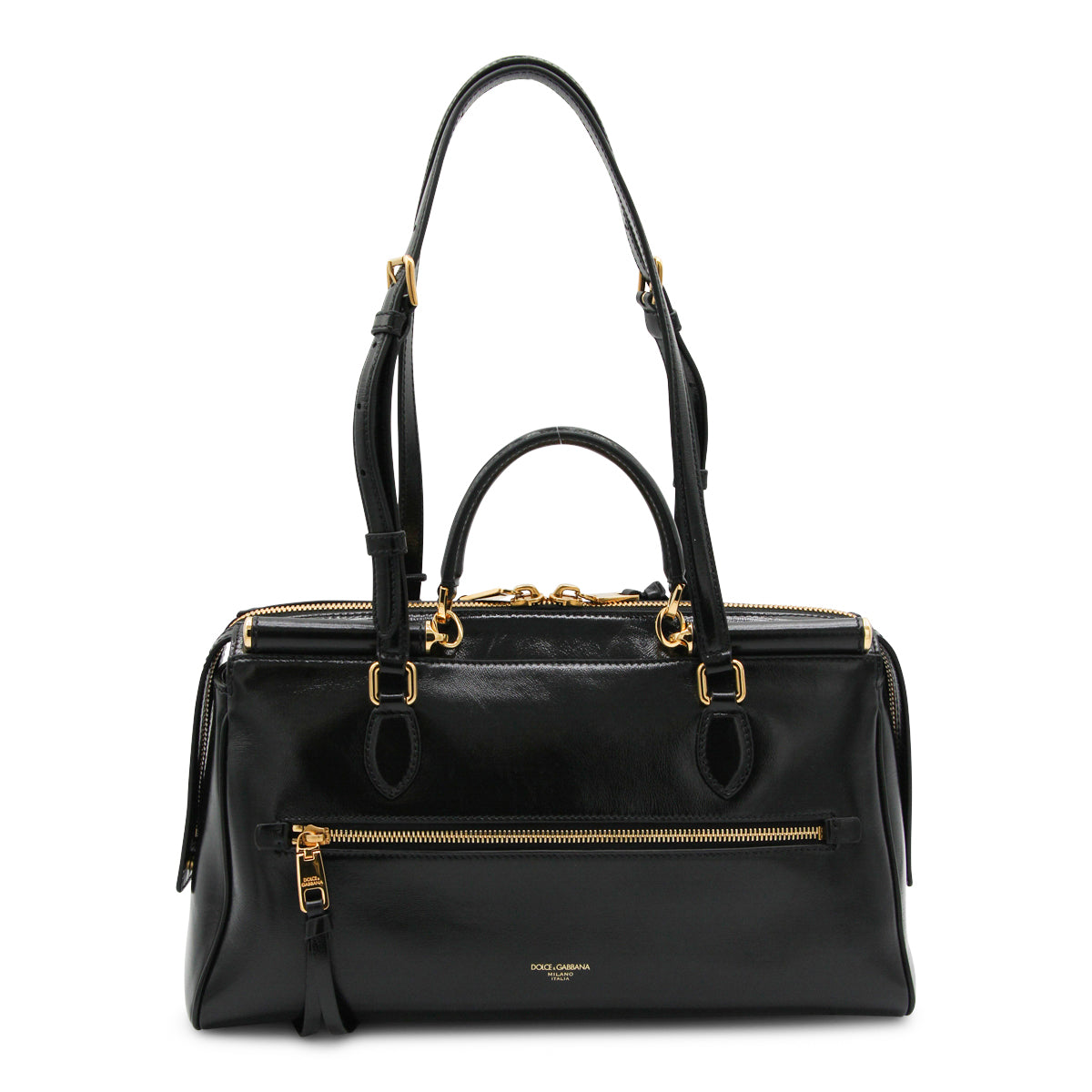 BLACK LEATHER VITTORIA SHOULDER BAG
