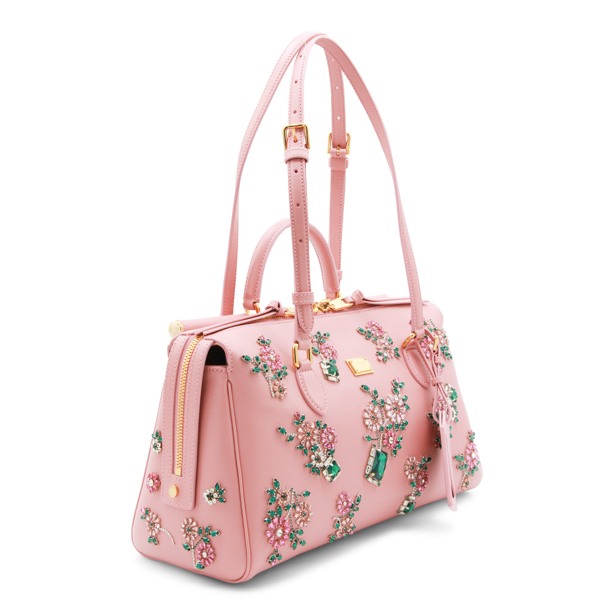 PINK AND MULTICOLOR CRYSTAL LEATHER VITTORIA SHOULDER BAG