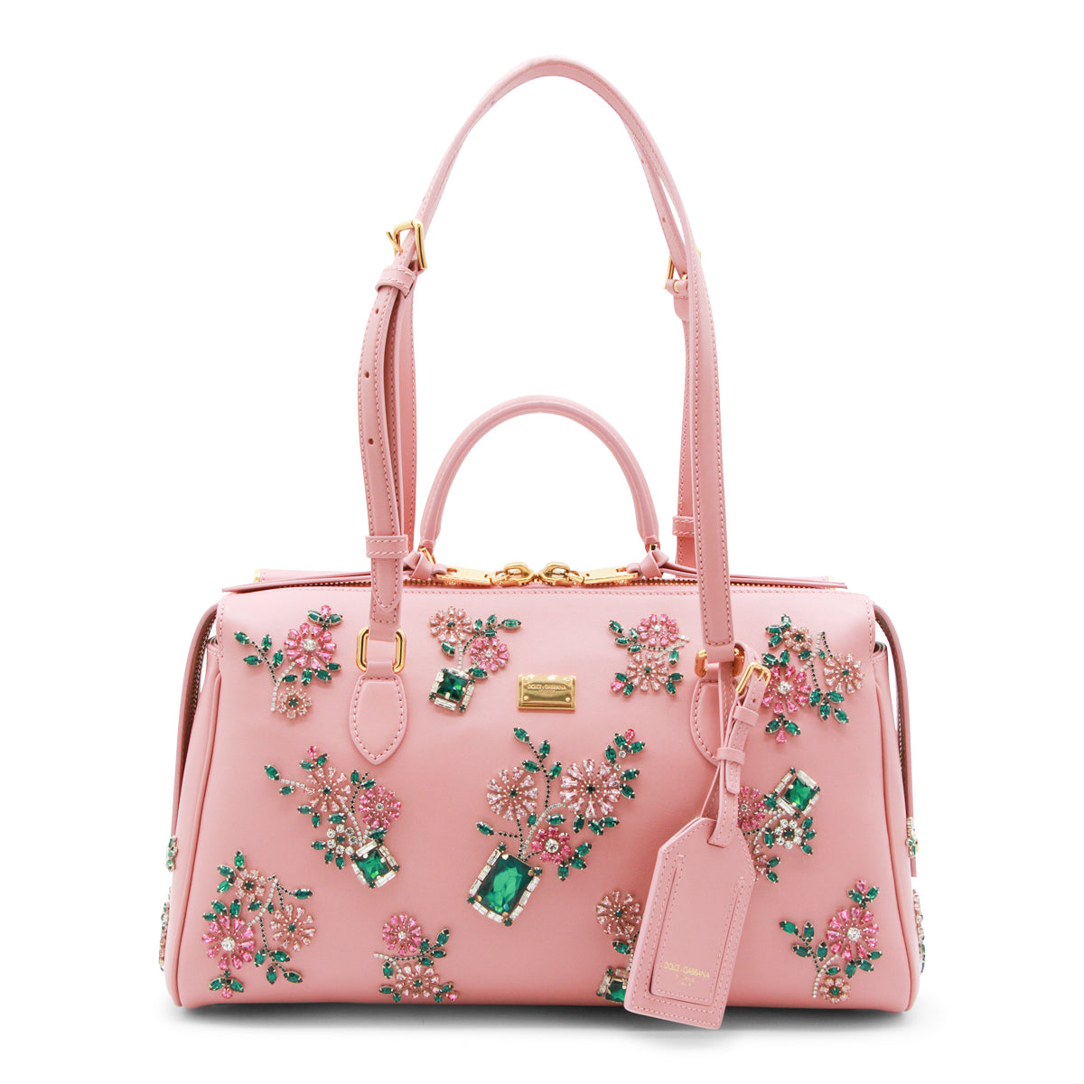PINK AND MULTICOLOR CRYSTAL LEATHER VITTORIA SHOULDER BAG