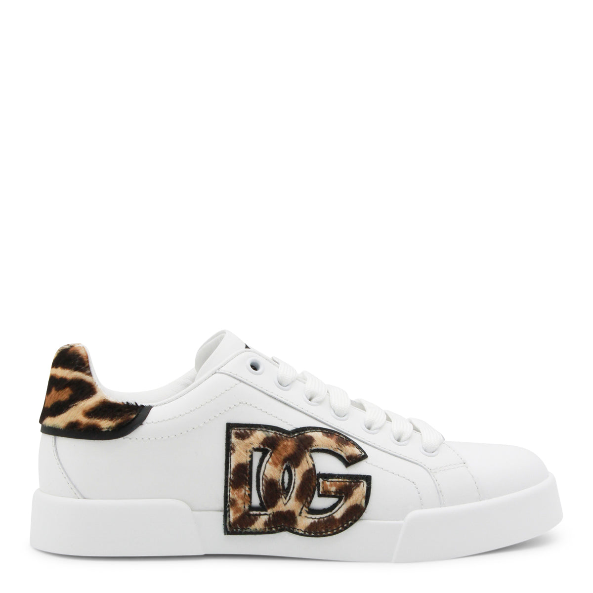 WHITE AND LEOPARD LEATHER SNEAKERS