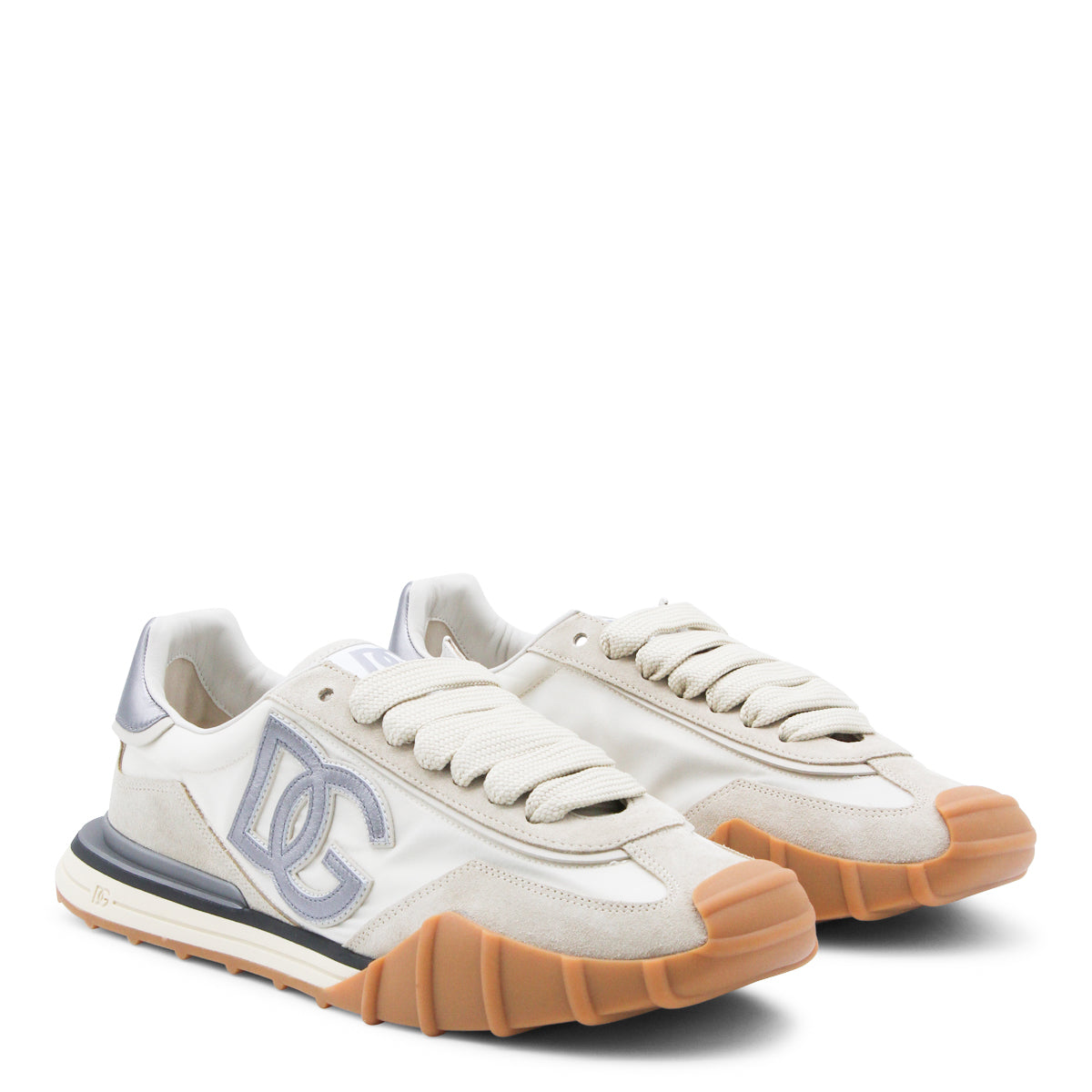 IVORY AND SILVER LEATHER DG SNEAKERS