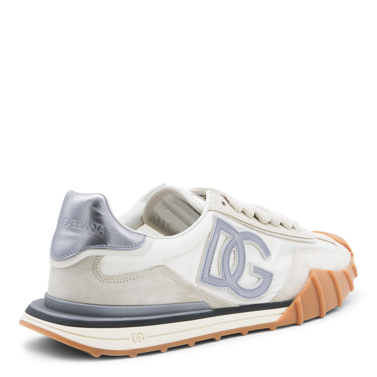 IVORY AND SILVER LEATHER DG SNEAKERS
