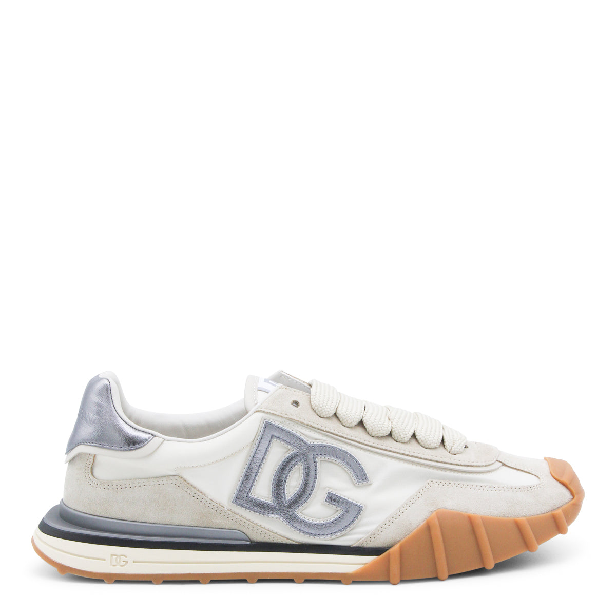 IVORY AND SILVER LEATHER DG SNEAKERS
