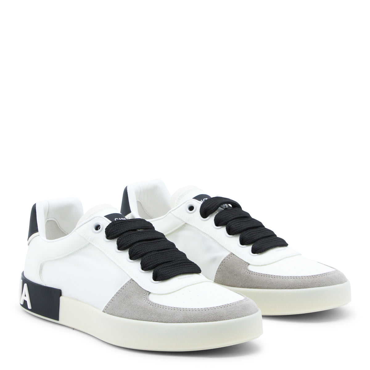 WHITE AND BLACK LEATHER PORTOFINO SNEAKERS