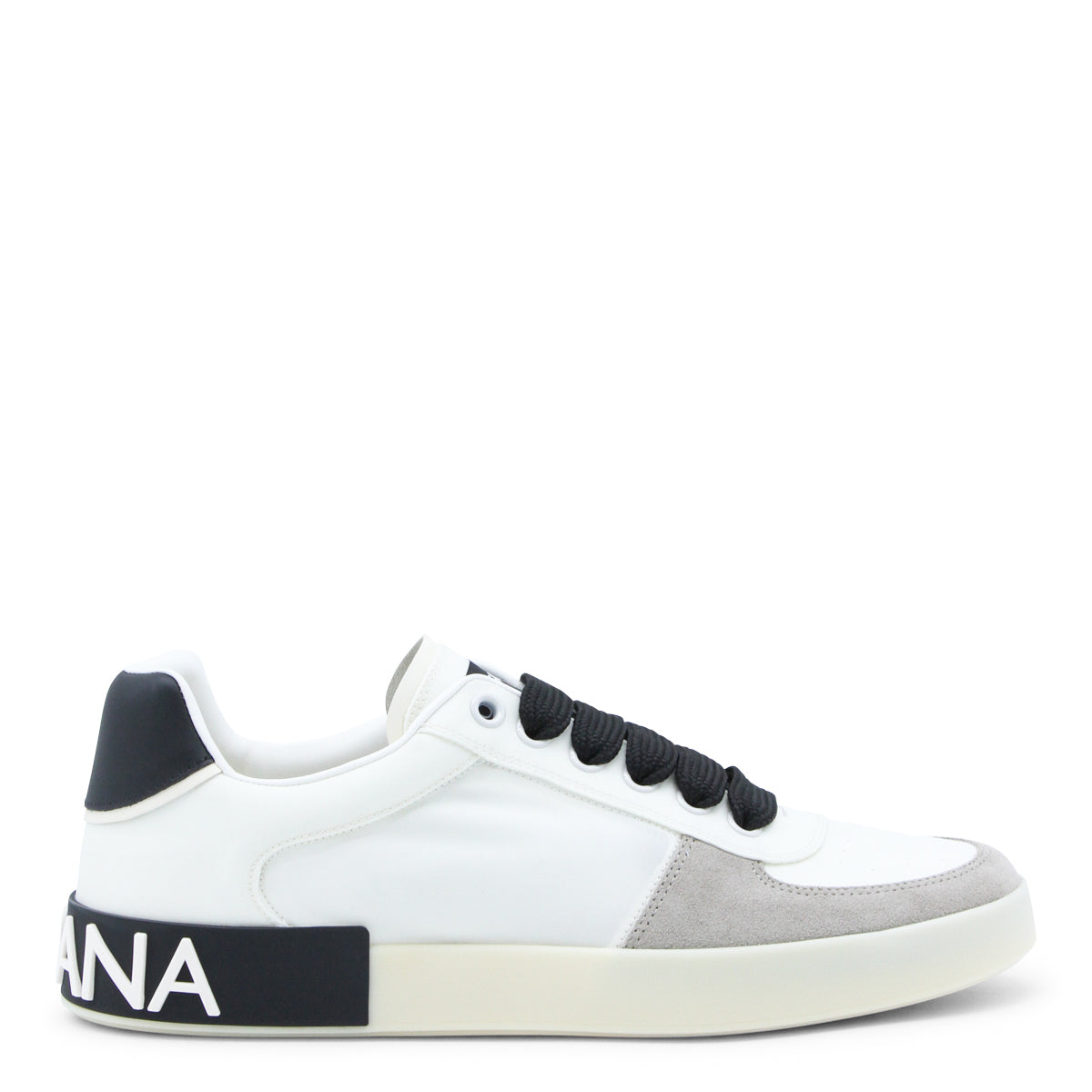 WHITE AND BLACK LEATHER PORTOFINO SNEAKERS
